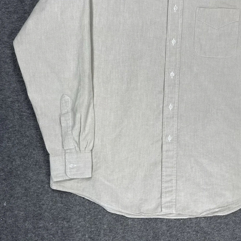 Vintage LL Bean Oxford Shirt Mens 17-36 Beige Solid Long Sleeve Made in USA - Picture 4 of 12